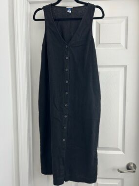 Women’s Linen Blend Button-Front Sleeveless Midi Dress